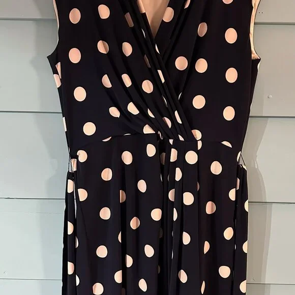 Eliza J, Size 12, Navy Blue with cream polka dots. Fully lined. - Picture 4 of 14